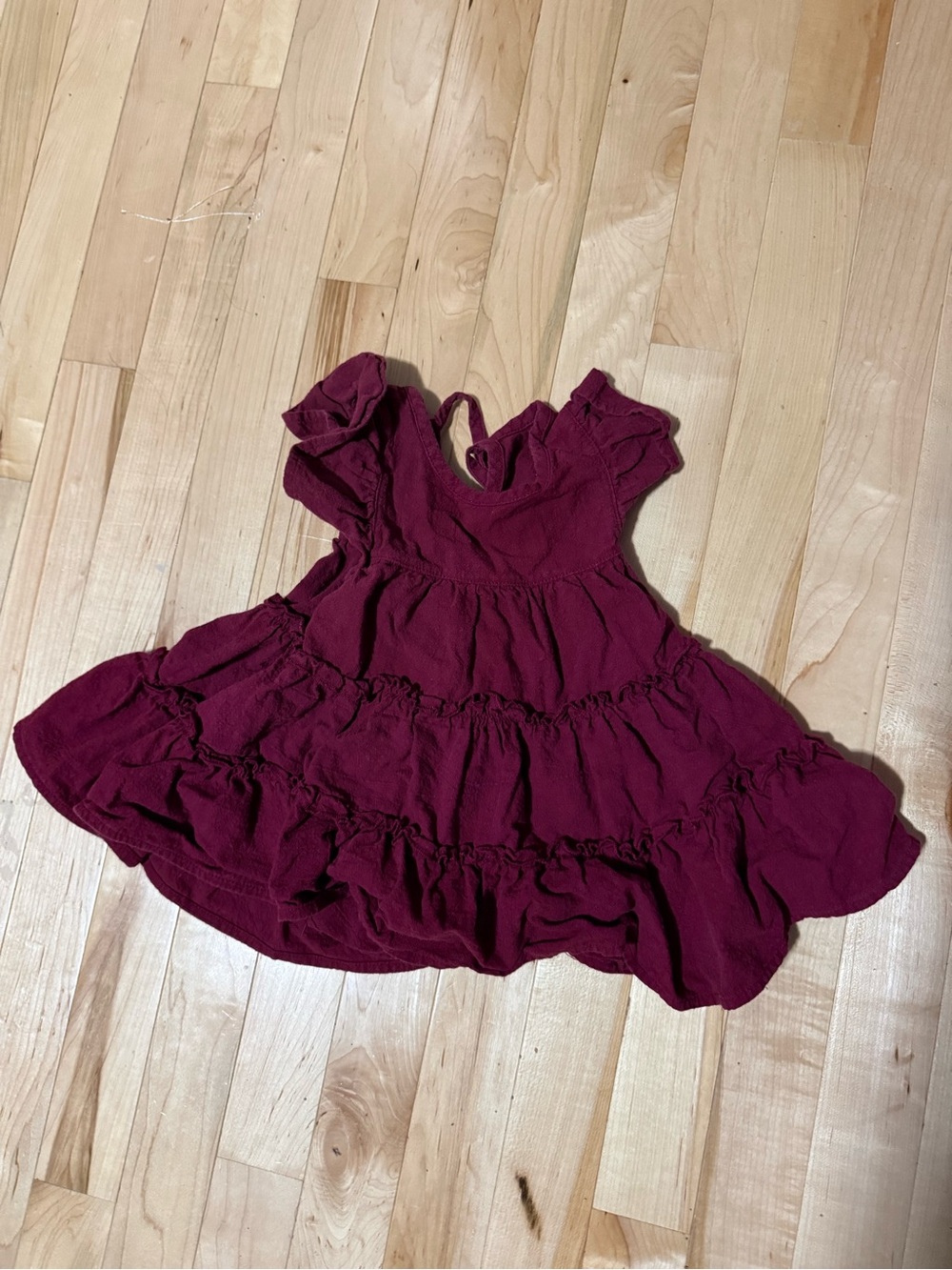 Girls Ruffled Tiered Dress in Deep Burgundy